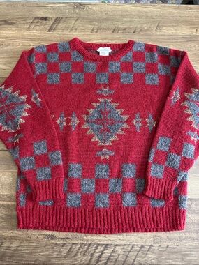 Vintage 90s Intentions Made in Italy Geometric Wool Blend Sweater M